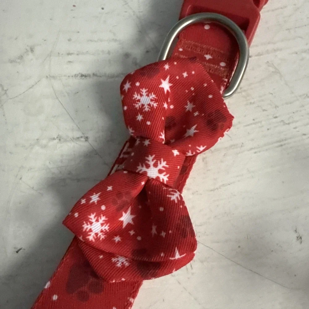 Marry & Bright Holiday Dog Collar Red Snowflake‎ Paw Print Candy Cane Size XL